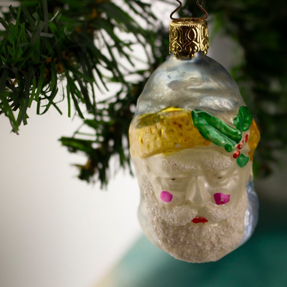 Father Christmas Blue Hat, Old World Christmas glass ornament.